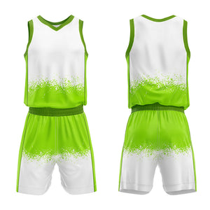 Uniforme de baloncesto personalizado blanco y verde neón con tu logotipo-nombre y número impresos