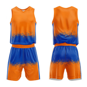 Uniforme de baloncesto personalizado naranja y azul con tu logotipo-nombre y número impresos