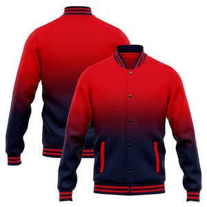 Chaqueta universitaria personalizada estilo Letterman para hombres-mujeres y jóvenes-color azul marino y rojo