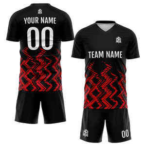 Conjunto personalizado de camiseta de fútbol negra y roja para niños y adultos