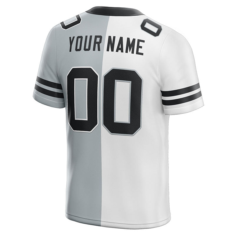 custom authentic split fashion football jersey black-white-gray mesh