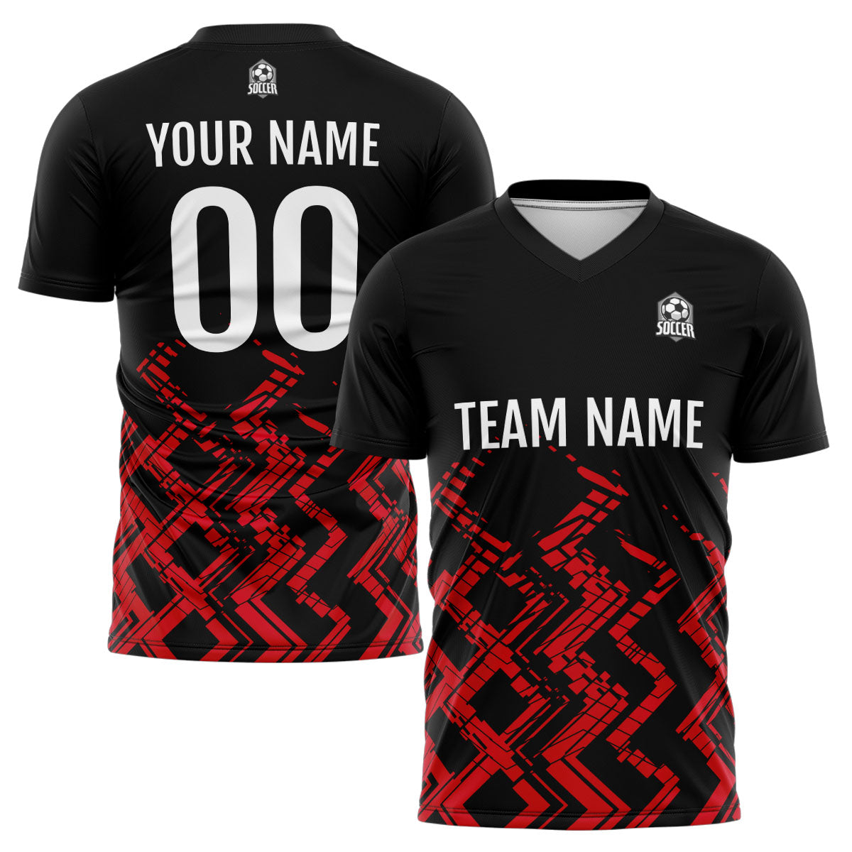 Conjunto personalizado de camiseta de fútbol negra y roja para niños y adultos