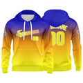 Sudadera con capucha personalizada con degradado para hombre-mujer-niña o niño Estampa tu logotipo-nombre o número en azul-naranja o amarillo