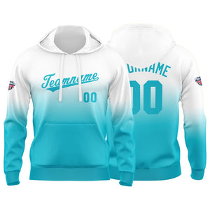 Sudadera con capucha personalizada con degradado para hombre-mujer-niña o niño Estampa tu logotipo-nombre o número en azul y blanco