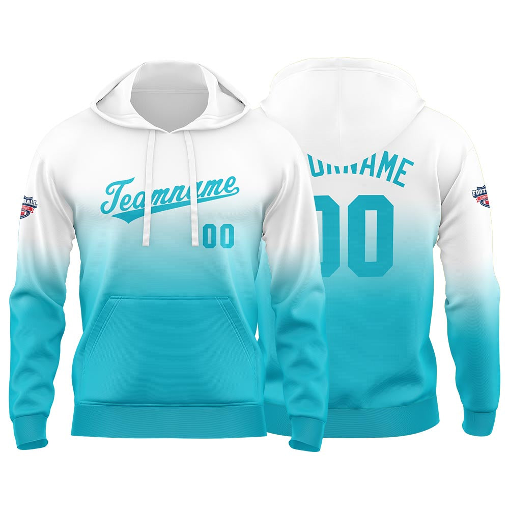 Sudadera con capucha personalizada con degradado para hombre-mujer-niña o niño Estampa tu logotipo-nombre o número en azul y blanco