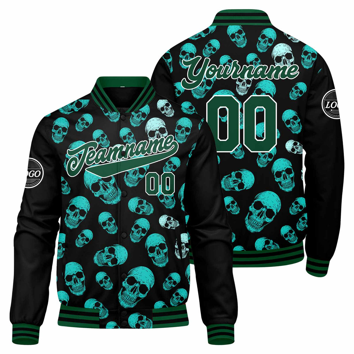 Chaqueta universitaria personalizada estilo Letterman para hombres-mujeres y jóvenes-color verde oscuro