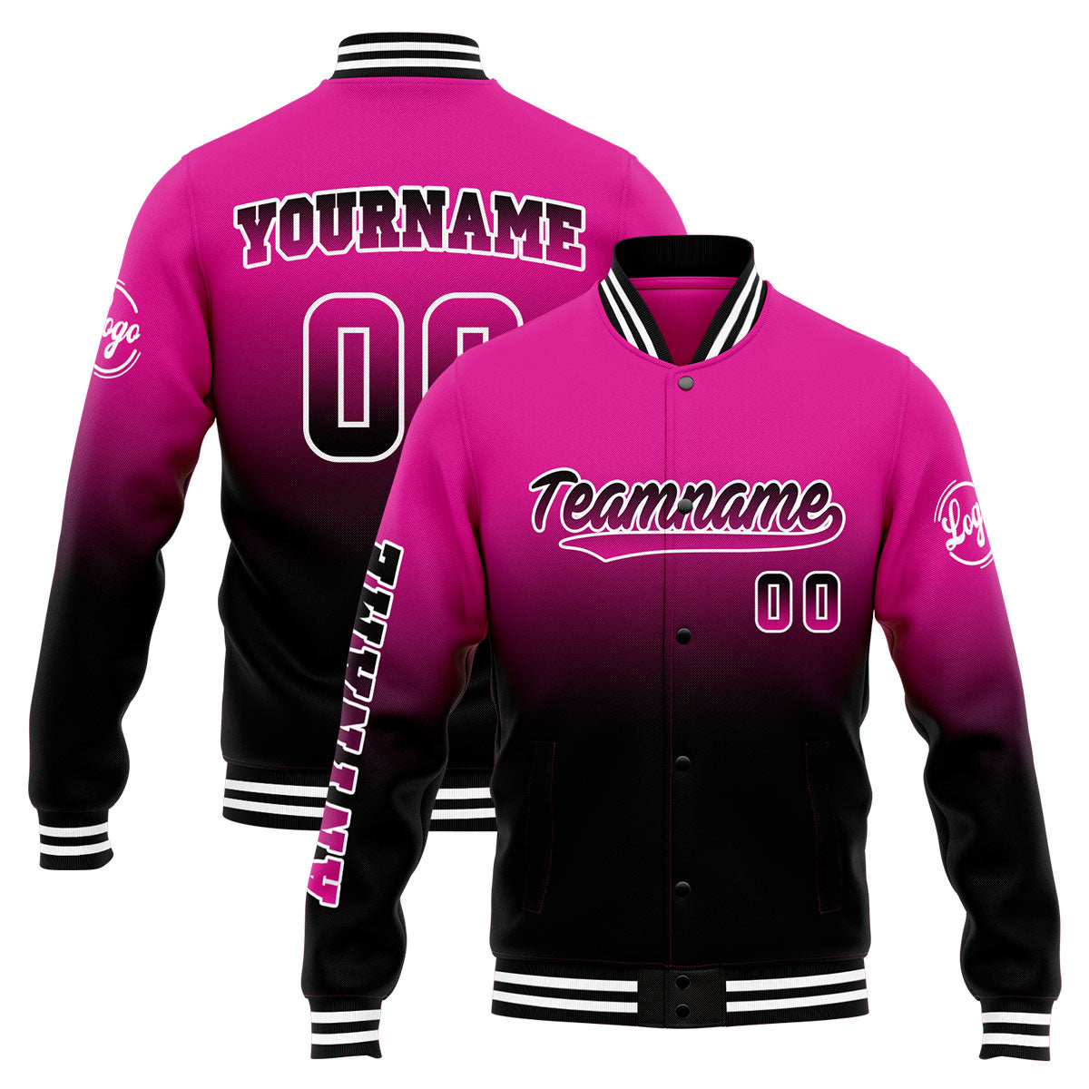 Chaqueta universitaria personalizada estilo Letterman para hombres-mujeres y jóvenes-color rosa y negro