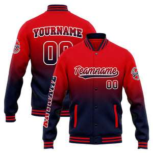 Chaqueta universitaria personalizada estilo Letterman para hombres-mujeres y jóvenes-color azul marino y rojo