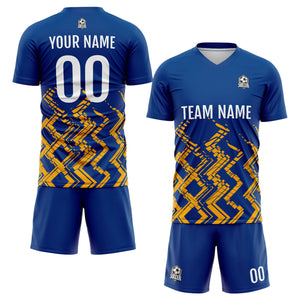 Conjunto personalizado de camiseta de fútbol azul y naranja para niños y adultos