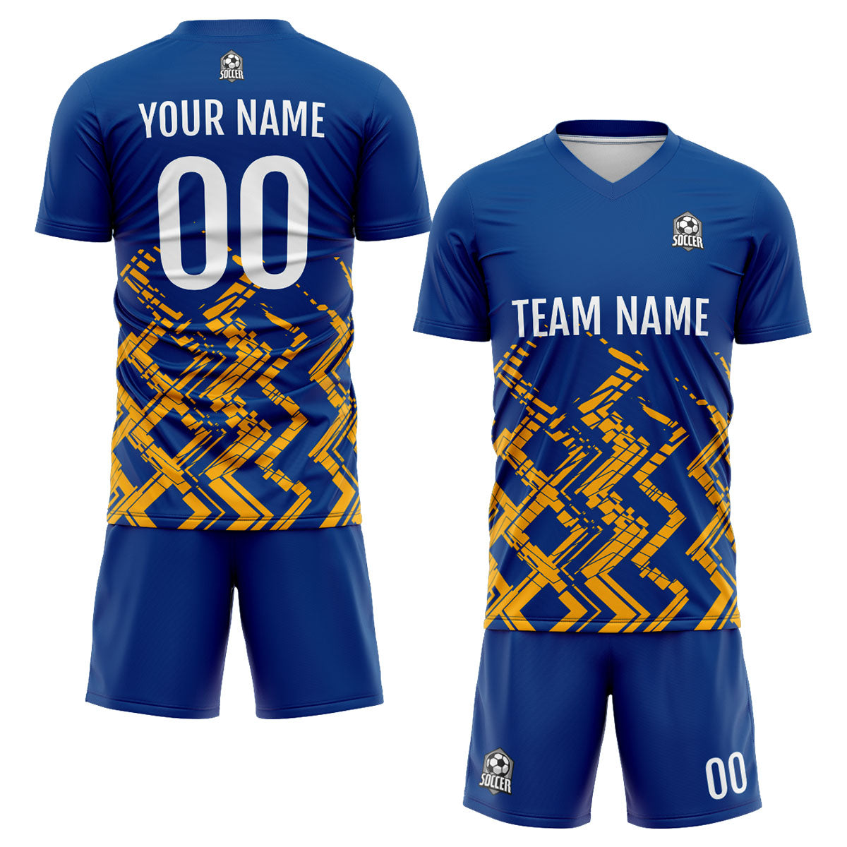 Conjunto personalizado de camiseta de fútbol azul y naranja para niños y adultos