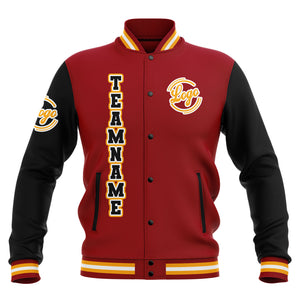 Chaquetas universitarias impermeables personalizadas en negro-rojo y amarillo con nombre-número y logotipo bordados