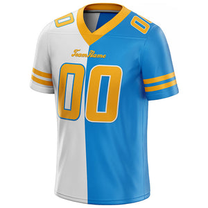custom authentic split fashion football jersey light blue-white-yellow mesh