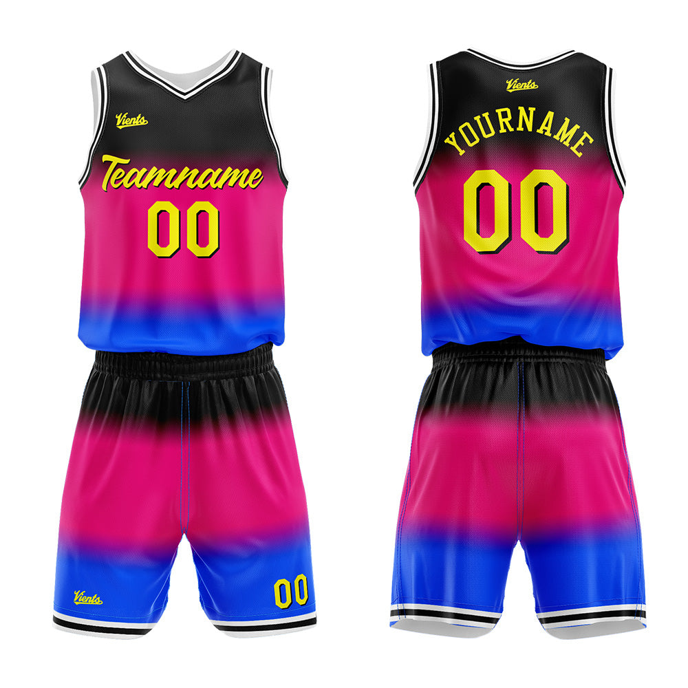 Uniforme de baloncesto rosa fucsia con degradado personalizado-estampado con tu logotipo-nombre y número