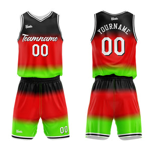 Uniforme de baloncesto personalizado con degradado rojo impreso con tu logotipo-nombre y número