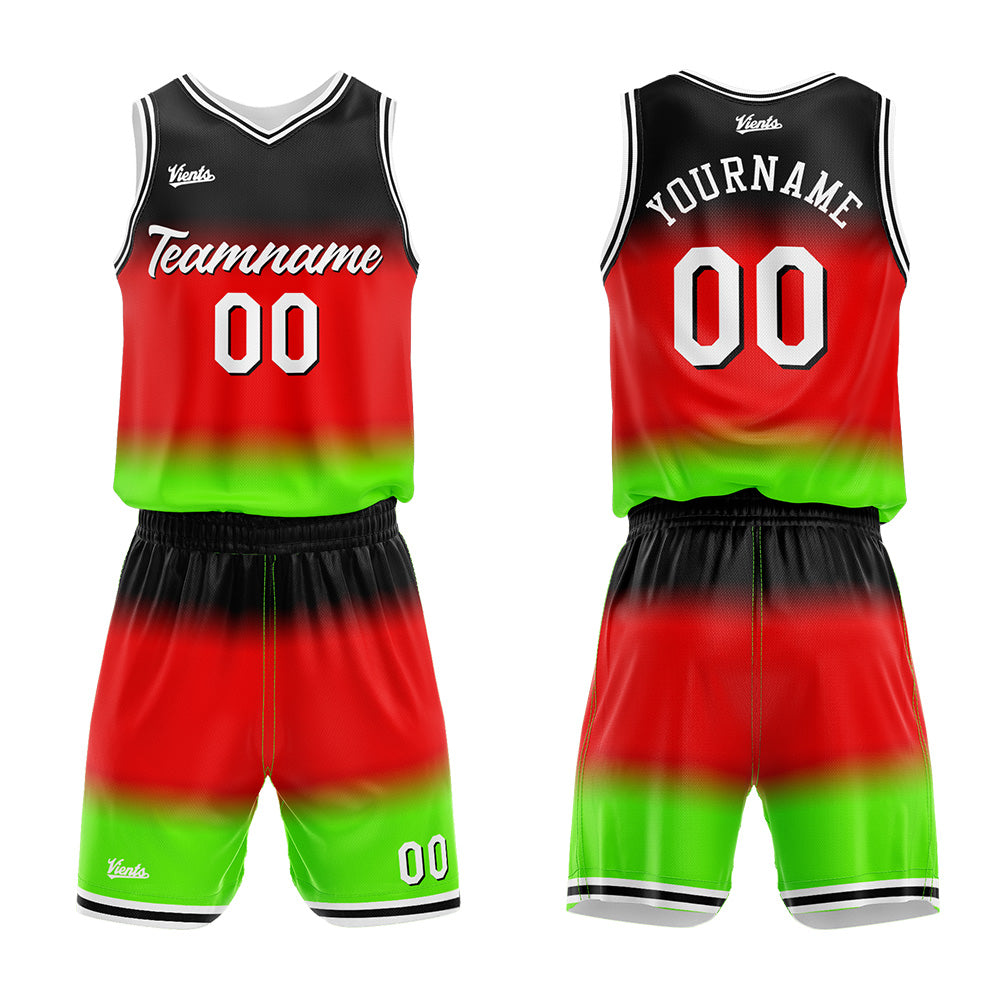 Uniforme de baloncesto personalizado con degradado rojo impreso con tu logotipo-nombre y número