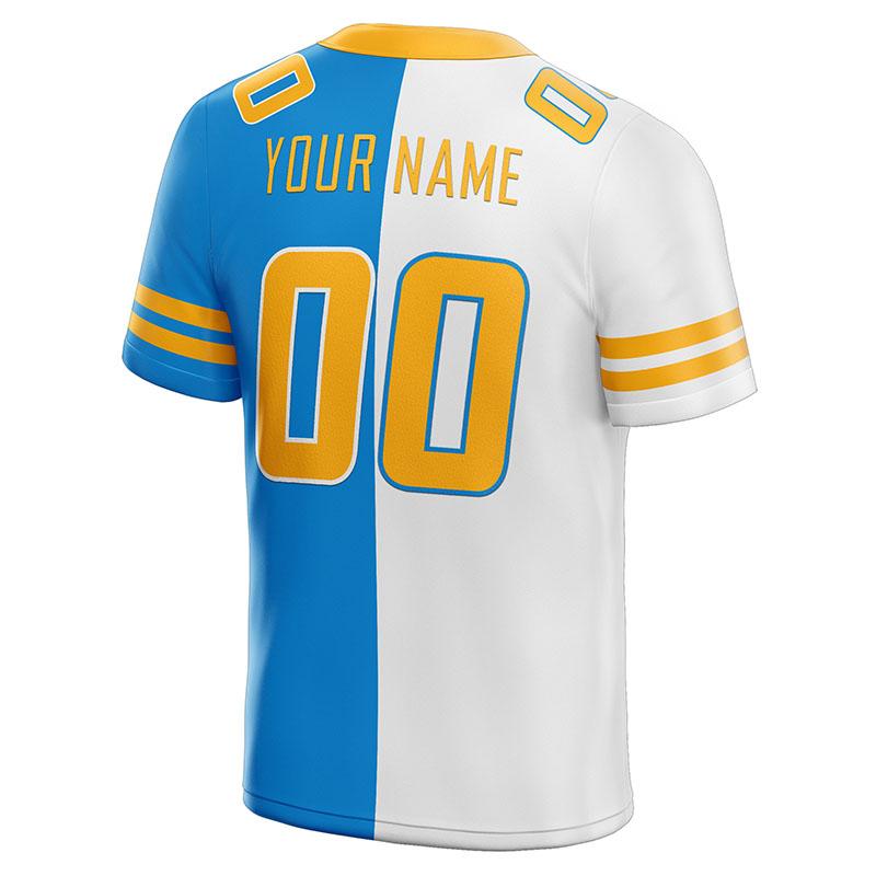 custom authentic split fashion football jersey yellow-white-light blue mesh