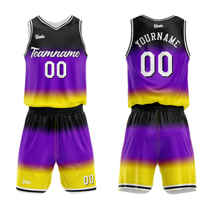 Uniforme de baloncesto personalizado con degradado morado y estampado de tu logotipo-nombre y número