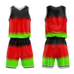 Uniforme de baloncesto personalizado con degradado rojo impreso con tu logotipo-nombre y número
