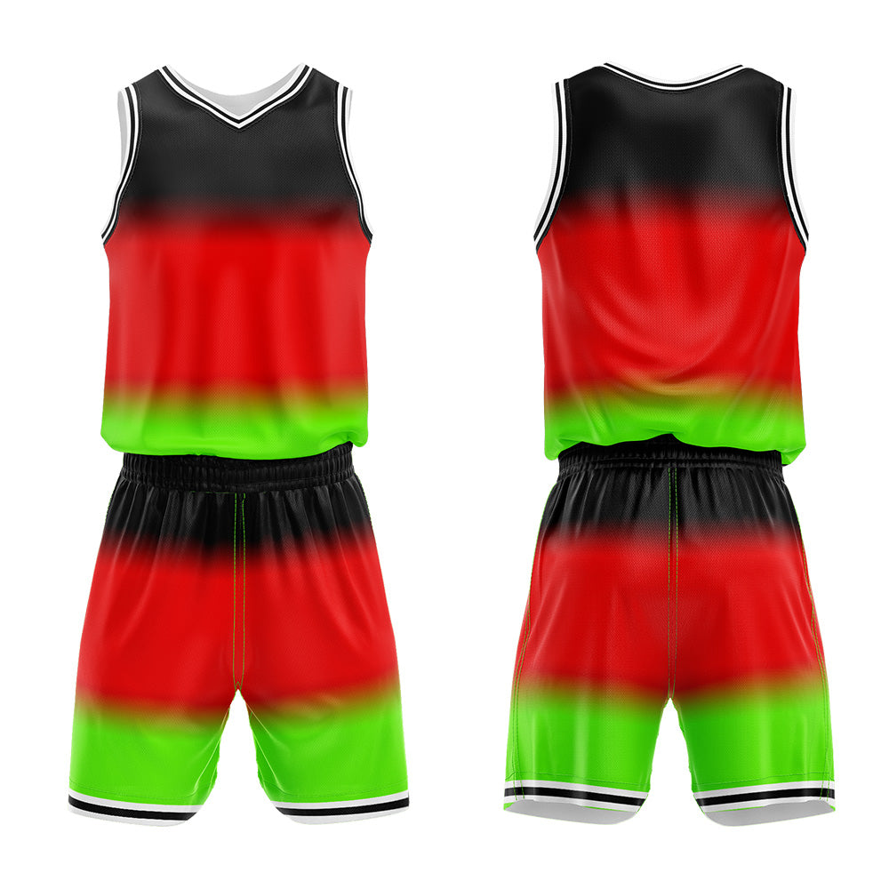 Uniforme de baloncesto personalizado con degradado rojo impreso con tu logotipo-nombre y número