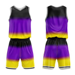 Uniforme de baloncesto personalizado con degradado morado y estampado de tu logotipo-nombre y número