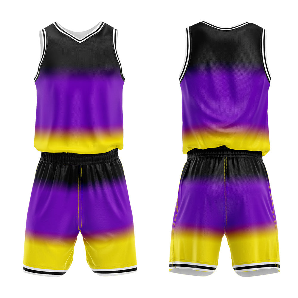 Uniforme de baloncesto personalizado con degradado morado y estampado de tu logotipo-nombre y número