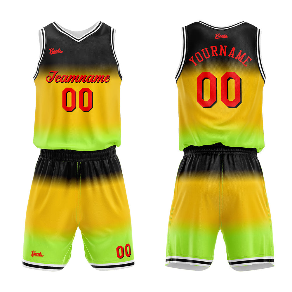 Uniforme de baloncesto personalizado con degradado amarillo impreso con tu logotipo-nombre y número