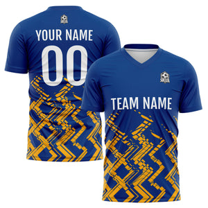 Conjunto personalizado de camiseta de fútbol azul y naranja para niños y adultos