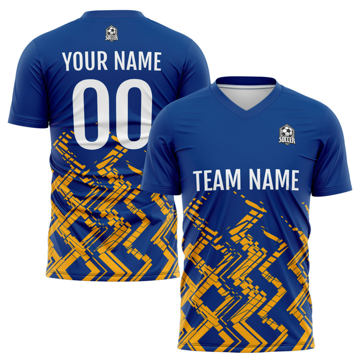 Conjunto personalizado de camiseta de fútbol azul y naranja para niños y adultos