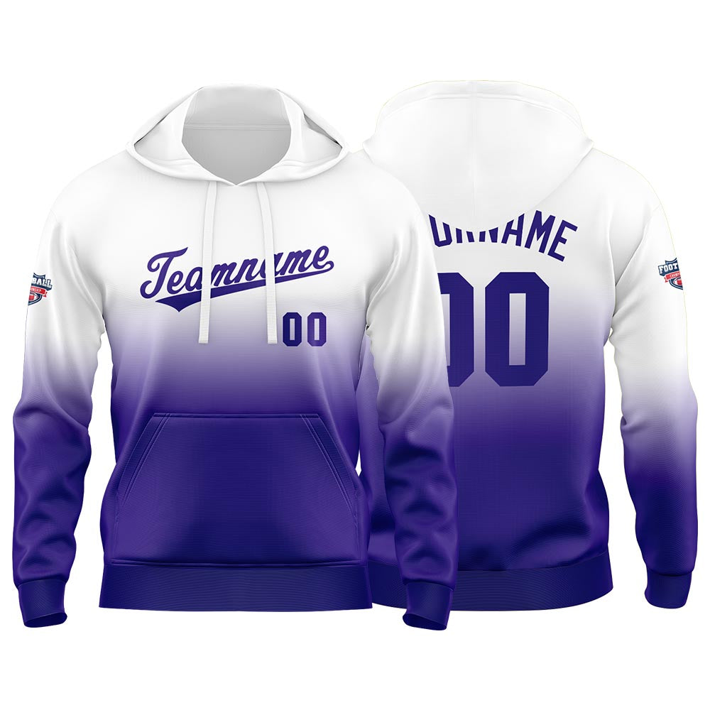 Sudadera con capucha personalizada con degradado para hombre-mujer-niña o niño Estampa tu logotipo-nombre o número en color morado