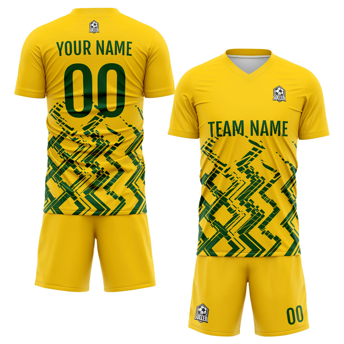 Conjunto personalizado de camiseta de uniforme amarillo y verde para niños y adultos