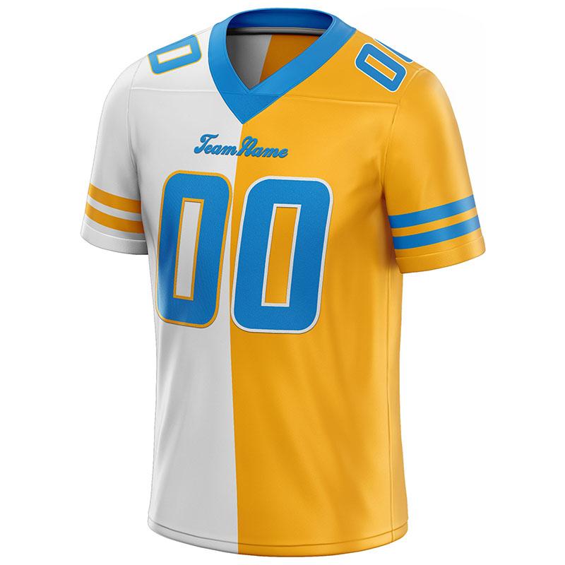 custom authentic split fashion football jersey yellow-white-light blue mesh
