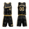 Uniforme de baloncesto negro personalizado con estampado de ondas acústicas y tu logotipo-nombre y número impresos