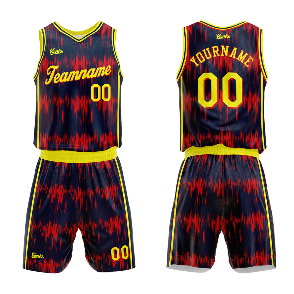 Uniforme de baloncesto azul marino personalizado con diseño de onda acústica-impreso con su logotipo-nombre y número