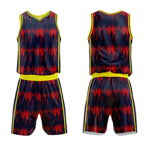 Uniforme de baloncesto azul marino personalizado con diseño de onda acústica-impreso con su logotipo-nombre y número