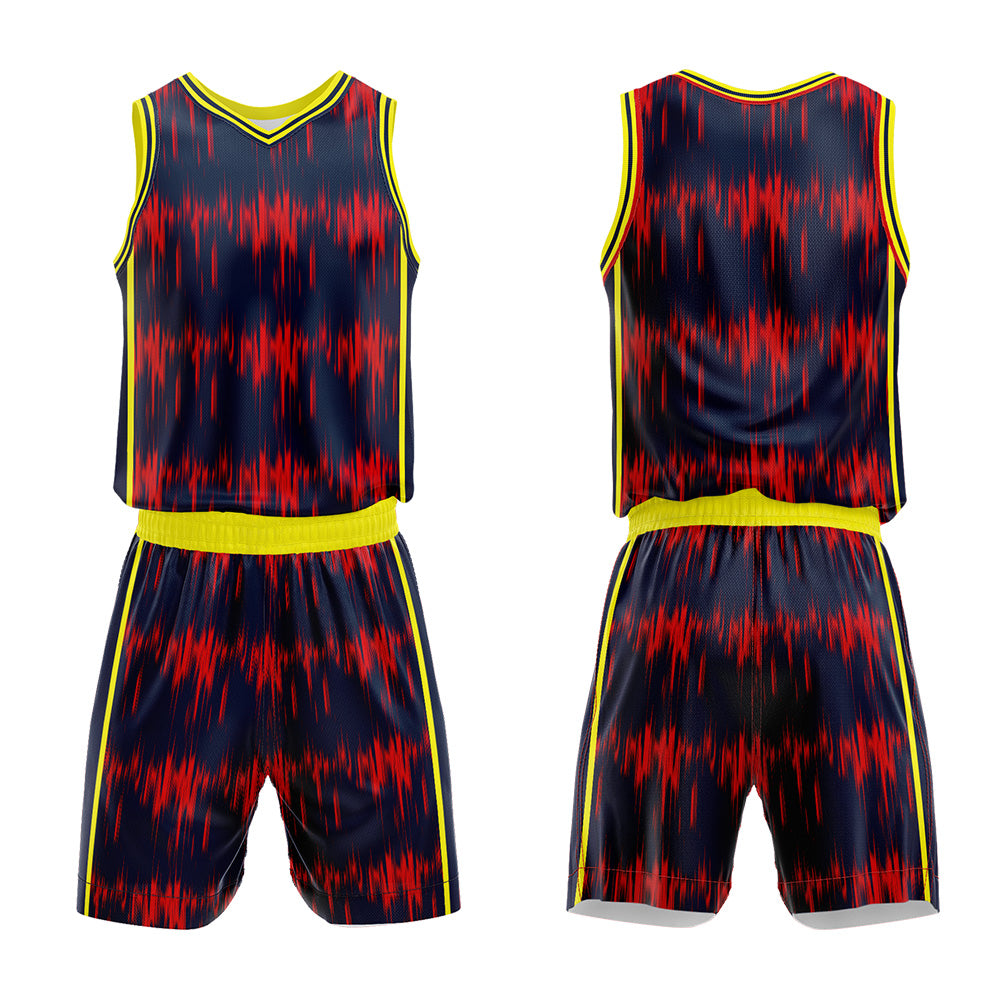Uniforme de baloncesto azul marino personalizado con diseño de onda acústica-impreso con su logotipo-nombre y número