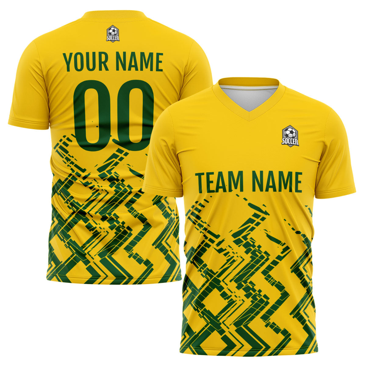 Conjunto personalizado de camiseta de uniforme amarillo y verde para niños y adultos