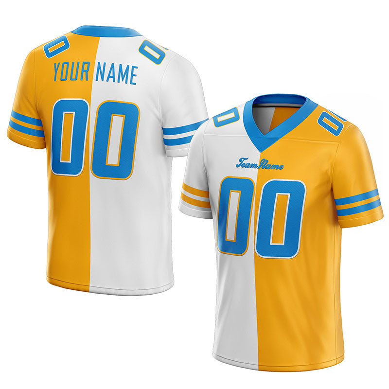 custom authentic split fashion football jersey light blue-yellow-white mesh