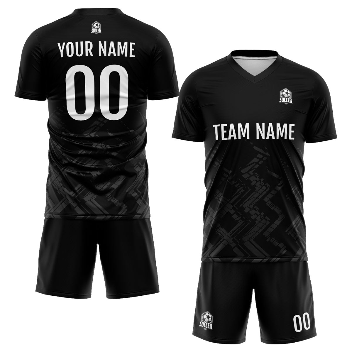 Conjunto personalizado de camiseta de fútbol negra y gris para niños y adultos