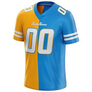custom authentic split fashion football jersey light blue-yellow-white mesh