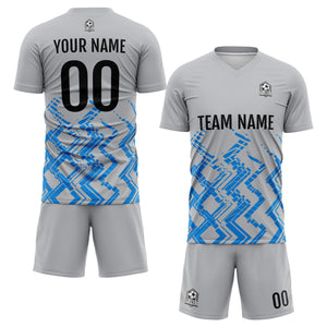 Conjunto personalizado de camiseta de uniforme gris y azul para niños y adultos