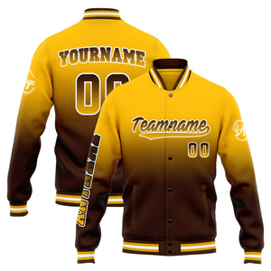Chaqueta universitaria personalizada estilo Letterman para hombres-mujeres y jóvenes-color amarillo y marrón