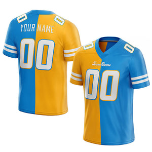 custom authentic split fashion football jersey light blue-yellow-white mesh