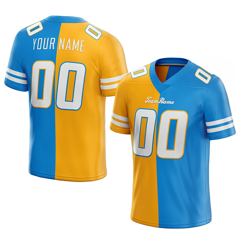 custom authentic split fashion football jersey light blue-yellow-white mesh