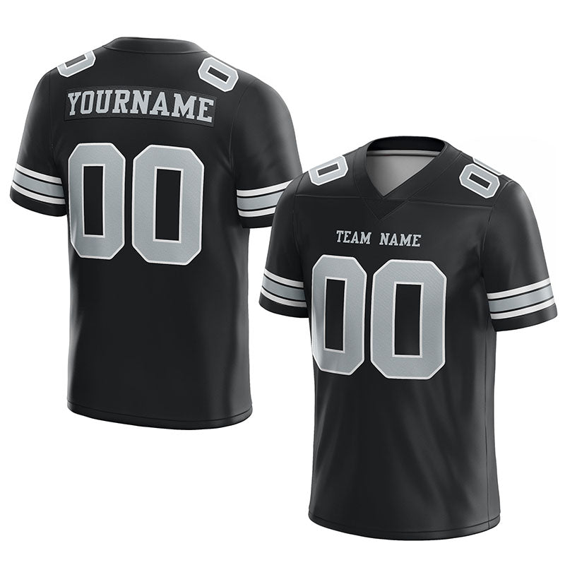 customized authentic football jersey black gray-white mesh