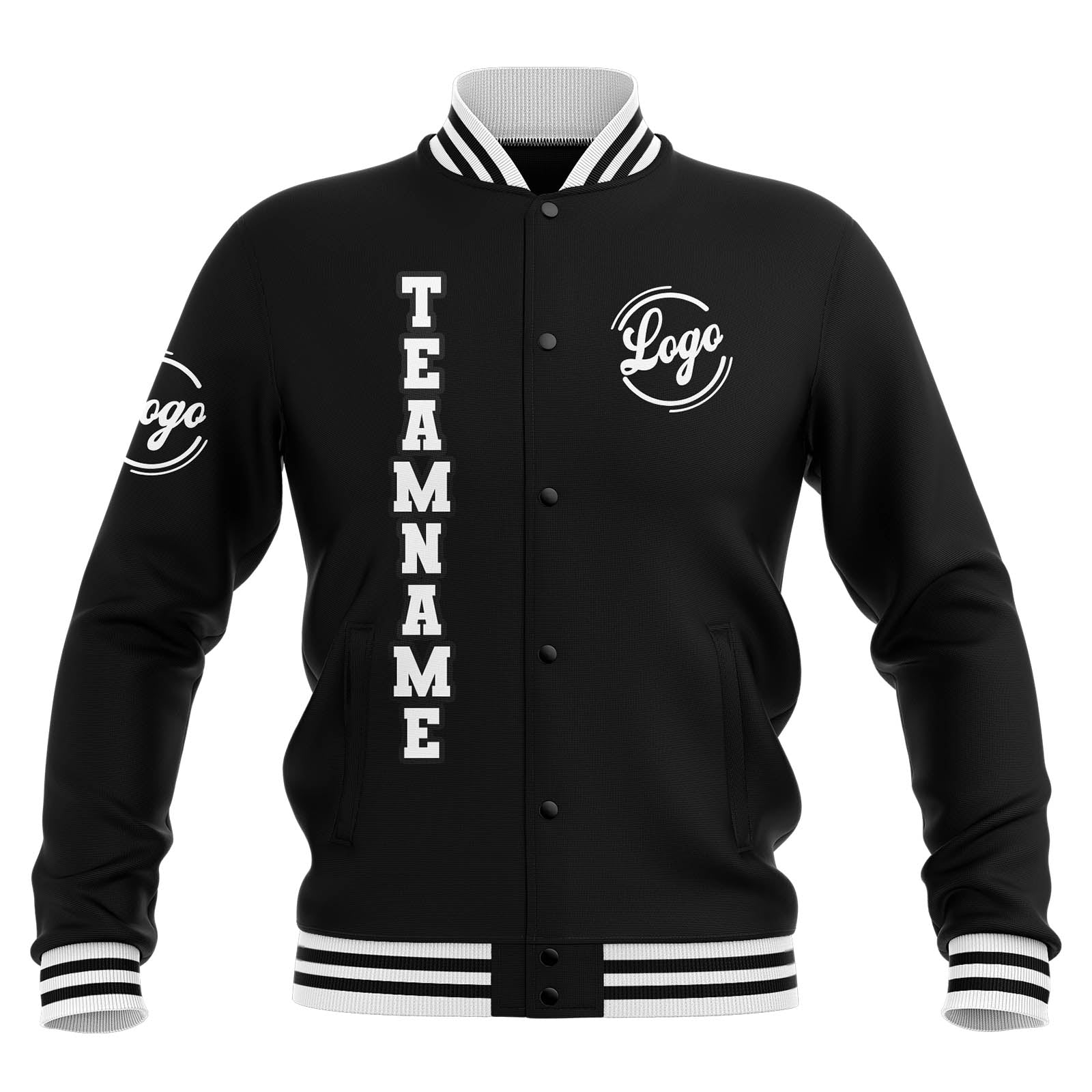 Chaquetas universitarias impermeables personalizadas en blanco y negro con nombre-número y logotipo bordados a medida