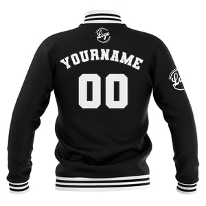 Chaquetas universitarias impermeables personalizadas en blanco y negro con nombre-número y logotipo bordados a medida