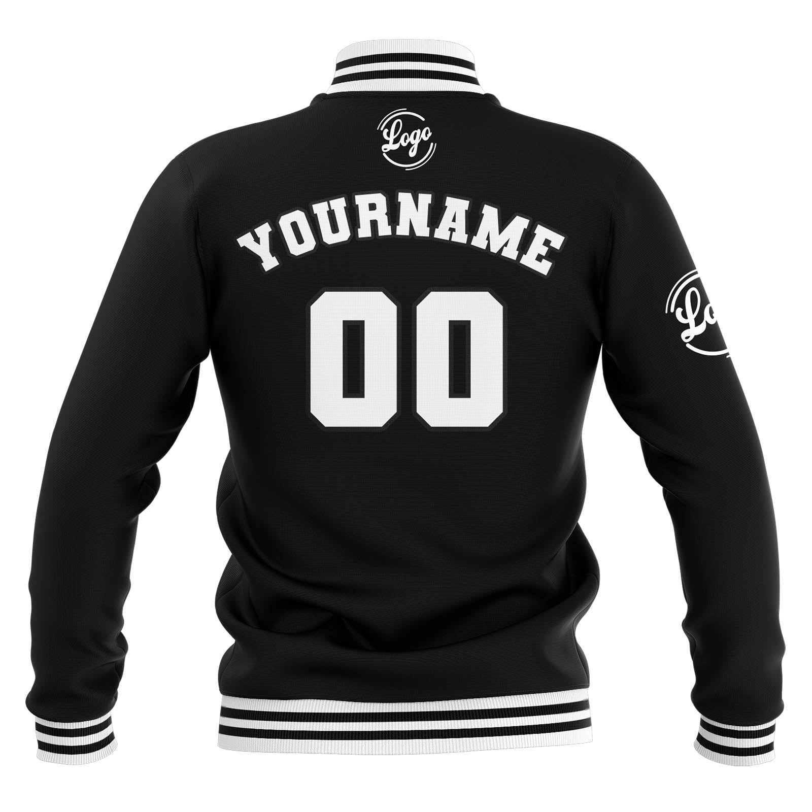 Chaquetas universitarias impermeables personalizadas en blanco y negro con nombre-número y logotipo bordados a medida