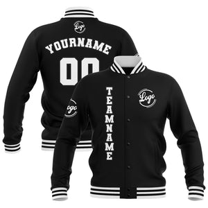 Chaquetas universitarias impermeables personalizadas en blanco y negro con nombre-número y logotipo bordados a medida