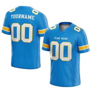 customized  authentic football jersey powder blue white -yellow mesh