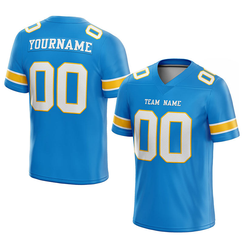 customized  authentic football jersey powder blue white -yellow mesh